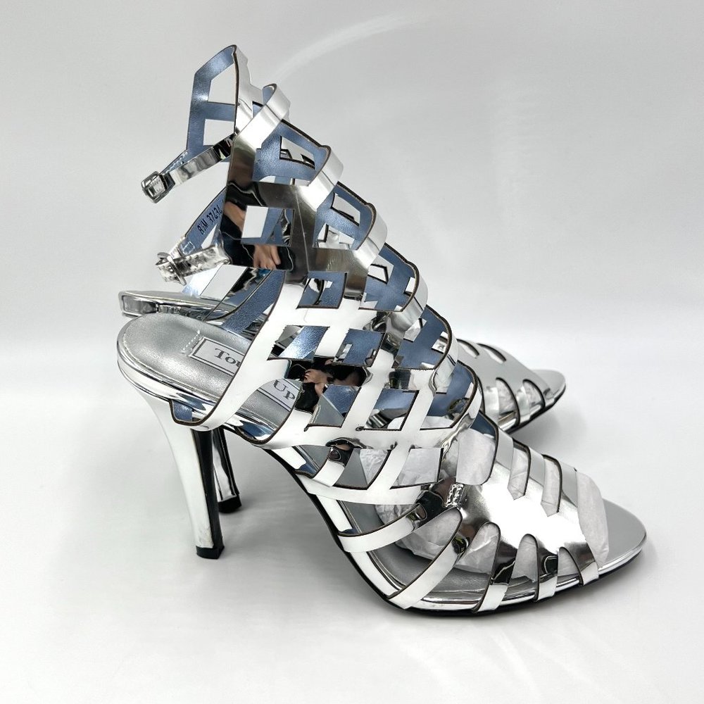Touch Ups Size 8.5‎ Silver Mirror Cage Gladiator Dress Sandals Heels Shoes
